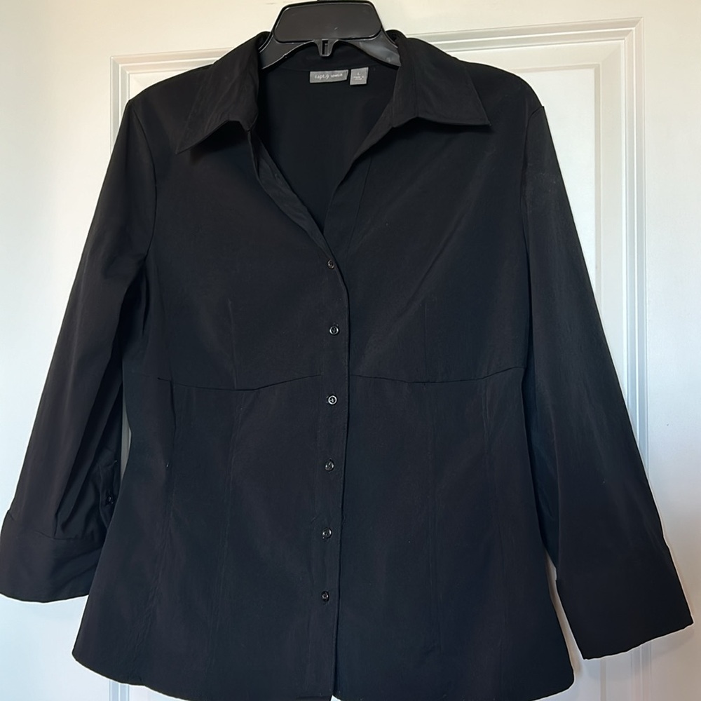 EUC Apt 9 stretch Black three quarter sleeve size L button down shirt RN 59919